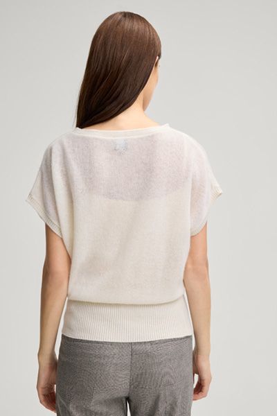 Kurzarm-Cashmere-Pullover mit Rippsaum