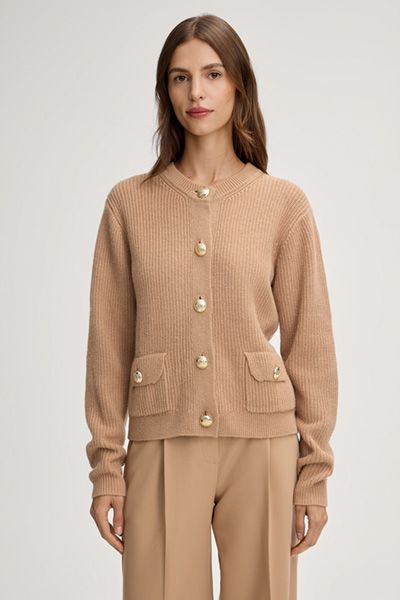 Woll-Kaschmir-Strickjacke mit Rundhalsausschnitt