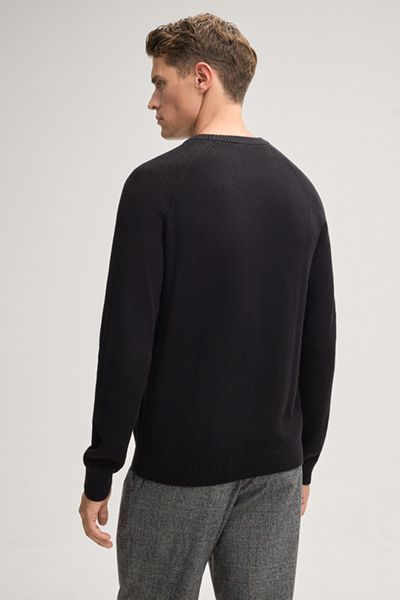 Strukturierter Baumwollpullover mit Rundhalsausschnitt