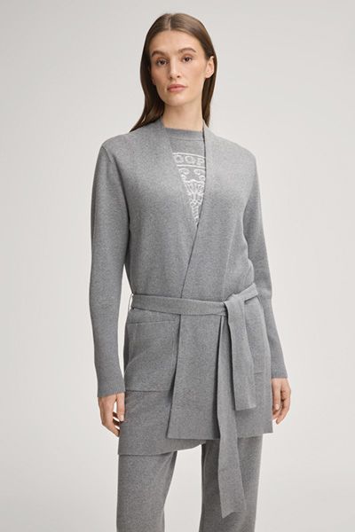 Langer Strickcardigan mit Bindegürtel
