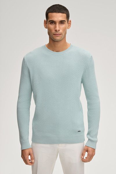Strukturierter Baumwollpullover mit Rundhalsausschnitt