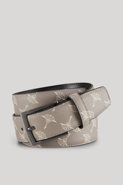JOOP! Grauer Gürtel mit Kornblumen-Logo, Schnalle, Lederakzent