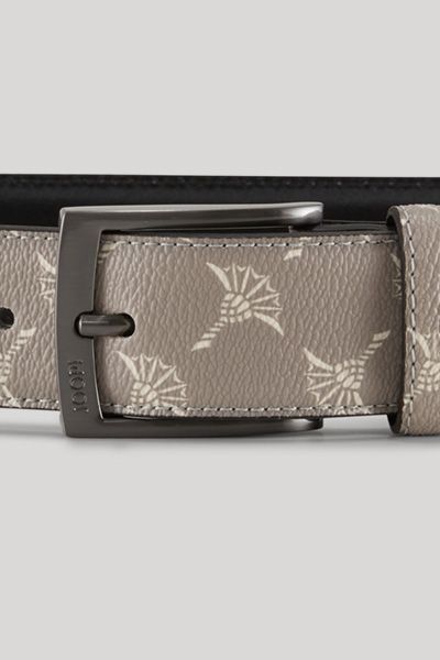 JOOP! Grauer Gürtel mit Kornblumen-Logo, Schnalle, Lederakzent