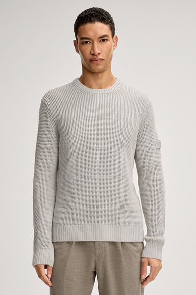 Strukturierter Baumwoll-Strickpullover mit Rundhalsausschnitt