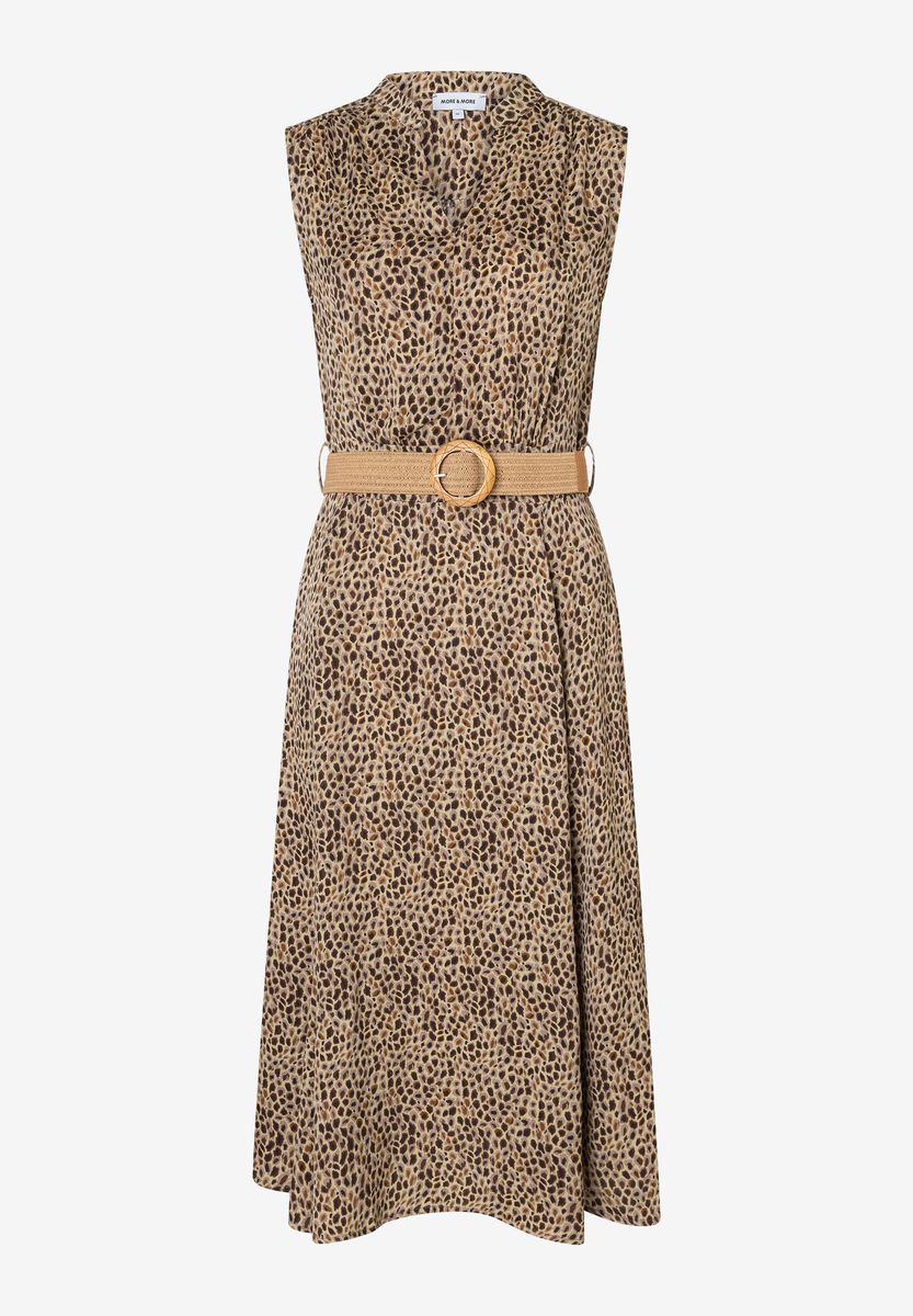Midi-Kleid mit Leoprint und Gürtel