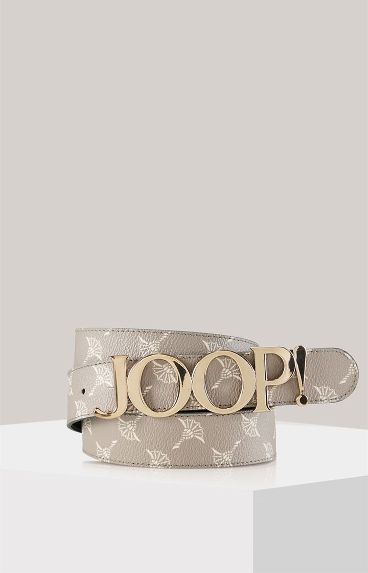 JOOP! Hellgrauer Gürtel mit Signaturmuster und goldener Logo-Schnalle