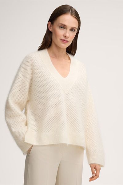Oversized-Cashmere-Pullover mit V-Ausschnitt