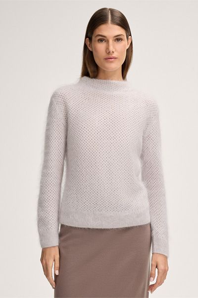 Kaschmirpullover mit Lochmuster und Stehkragen