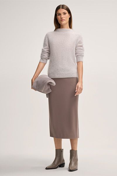 Kaschmirpullover mit Lochmuster und Stehkragen