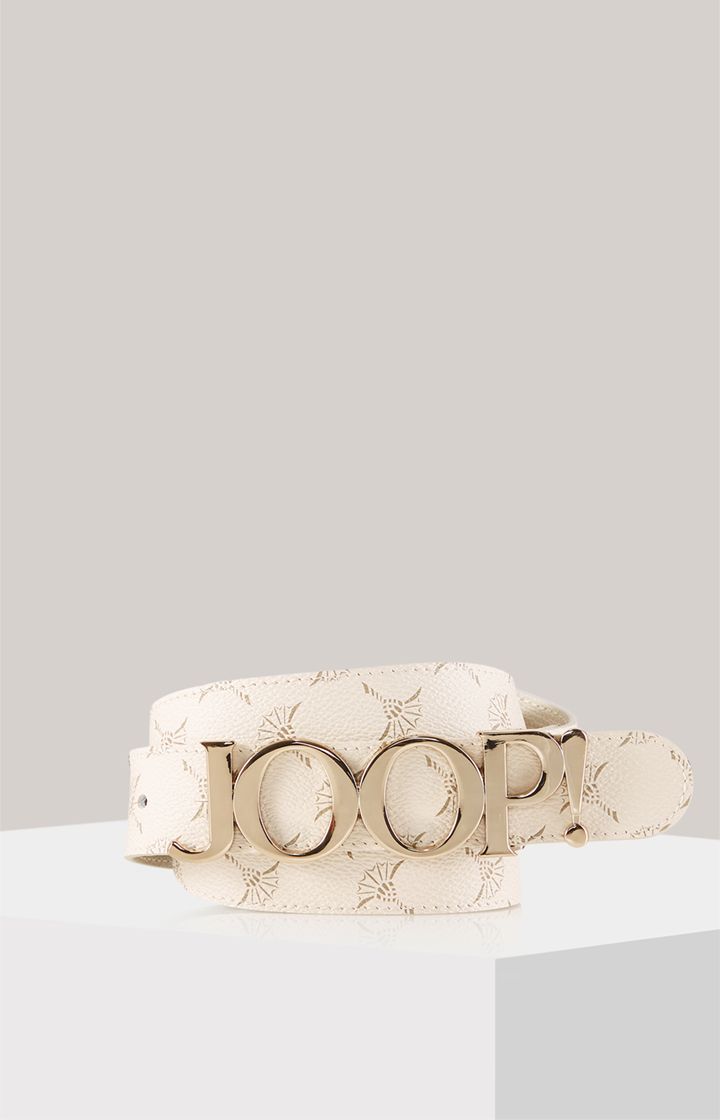 Joop! Off-White Ledergürtel mit Logo-Schnalle und Kornblumenmuster