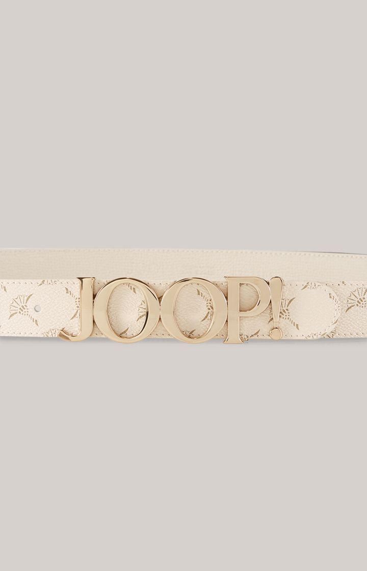 Joop! Off-White Ledergürtel mit Logo-Schnalle und Kornblumenmuster