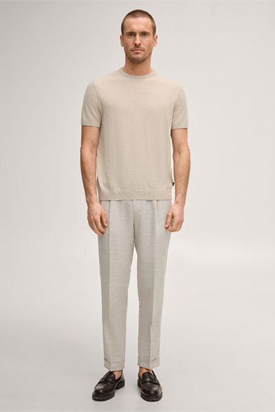 Bundfaltenhose mit Fischgrat aus Leinen-Woll-Mix