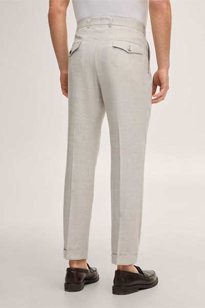 Bundfaltenhose mit Fischgrat aus Leinen-Woll-Mix
