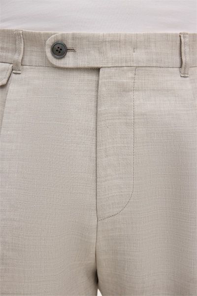 Bundfaltenhose mit Fischgrat aus Leinen-Woll-Mix