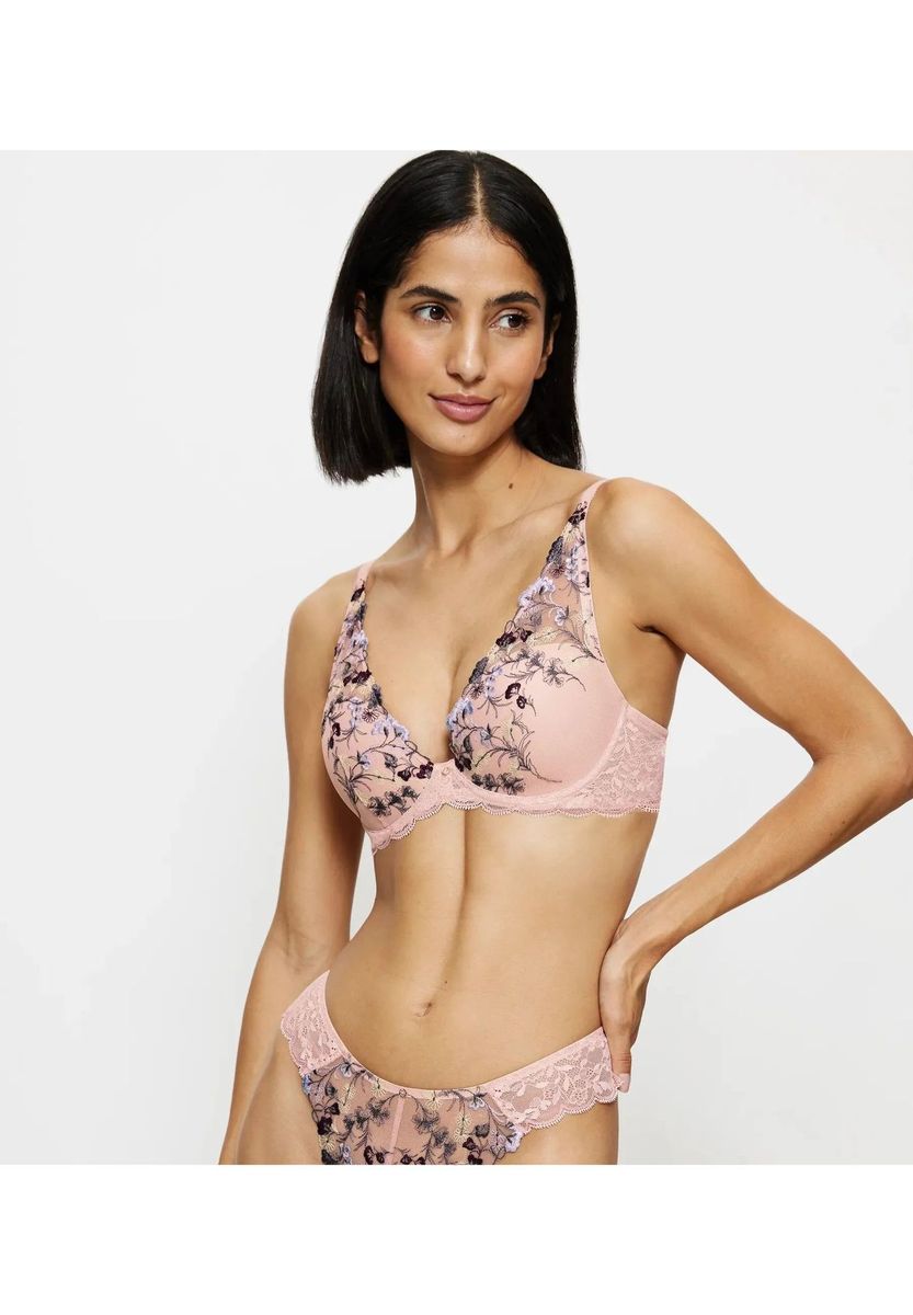 BH mit Blumstickerei und Spitzenbesatz