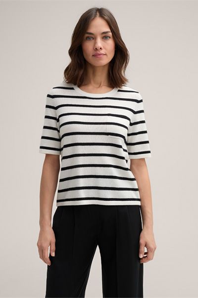 Gestreiftes Kaschmir-T-Shirt mit Brusttasche