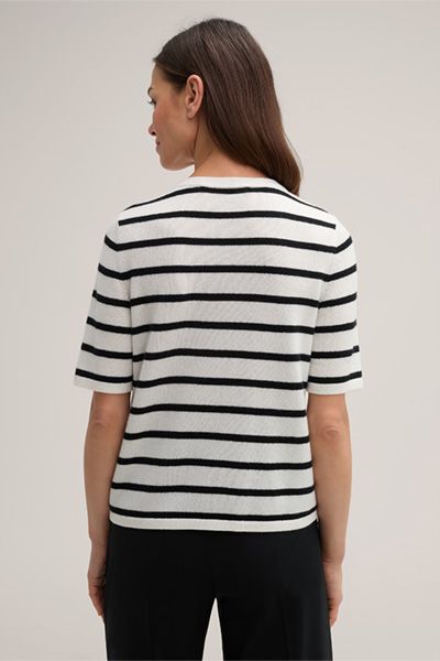 Gestreiftes Kaschmir-T-Shirt mit Brusttasche