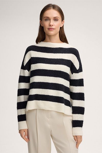 Gestreifter Bouclé-Pullover aus Schurwolle