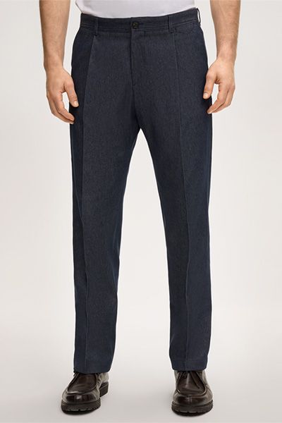 Baumwollhose mit Bundfalte in Denim-Optik