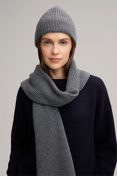 Rippstrick-Cashmere-Mütze mit Umschlag