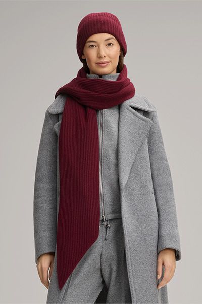 Kaschmir-Beanie in Rippstrick mit Umschlag