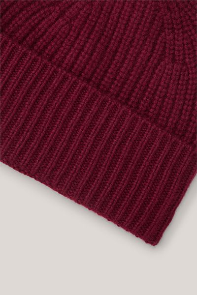 Kaschmir-Beanie in Rippstrick mit Umschlag