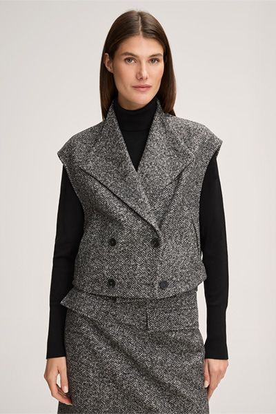 Doppelreihige Fischgrät-Tweed-Weste
