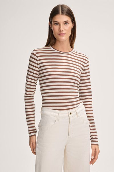 Gestreiftes Lyocell-Woll-Langarmshirt