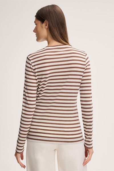 Gestreiftes Lyocell-Woll-Langarmshirt