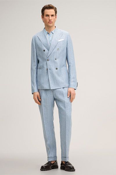 Doppelreihiger Leinen-Blazer mit Nadelstreifen
