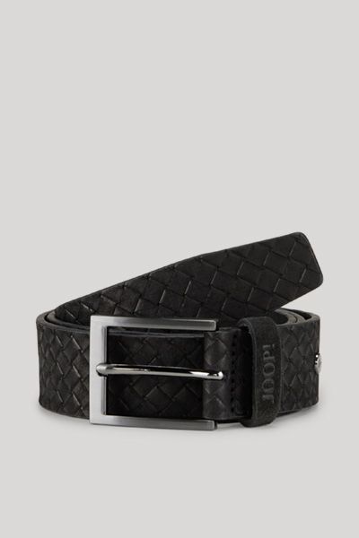 JOOP! Schwarzer Ledergürtel mit Webstruktur und Schnalle