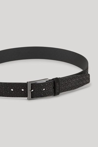 JOOP! Schwarzer Ledergürtel mit Webstruktur und Schnalle