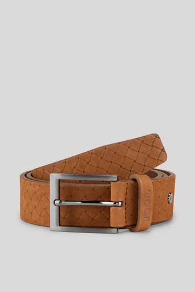 Joop! Cognac Ledergürtel Flechtdesign silberne Schnalle Unisex