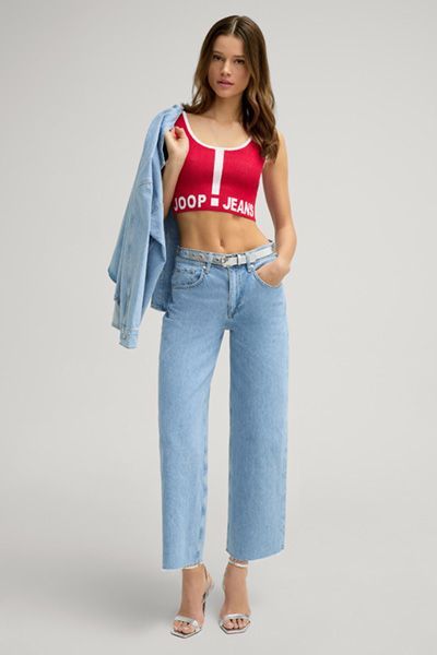 JOOP! Silberner Ledergürtel mit Ösendetail und Logo