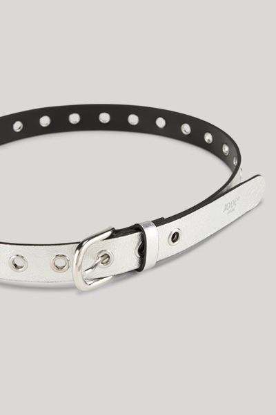 JOOP! Silberner Ledergürtel mit Ösendetail und Logo