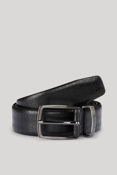 Joop! Schwarzer perforierter Ledergürtel mit Logo-Schnalle