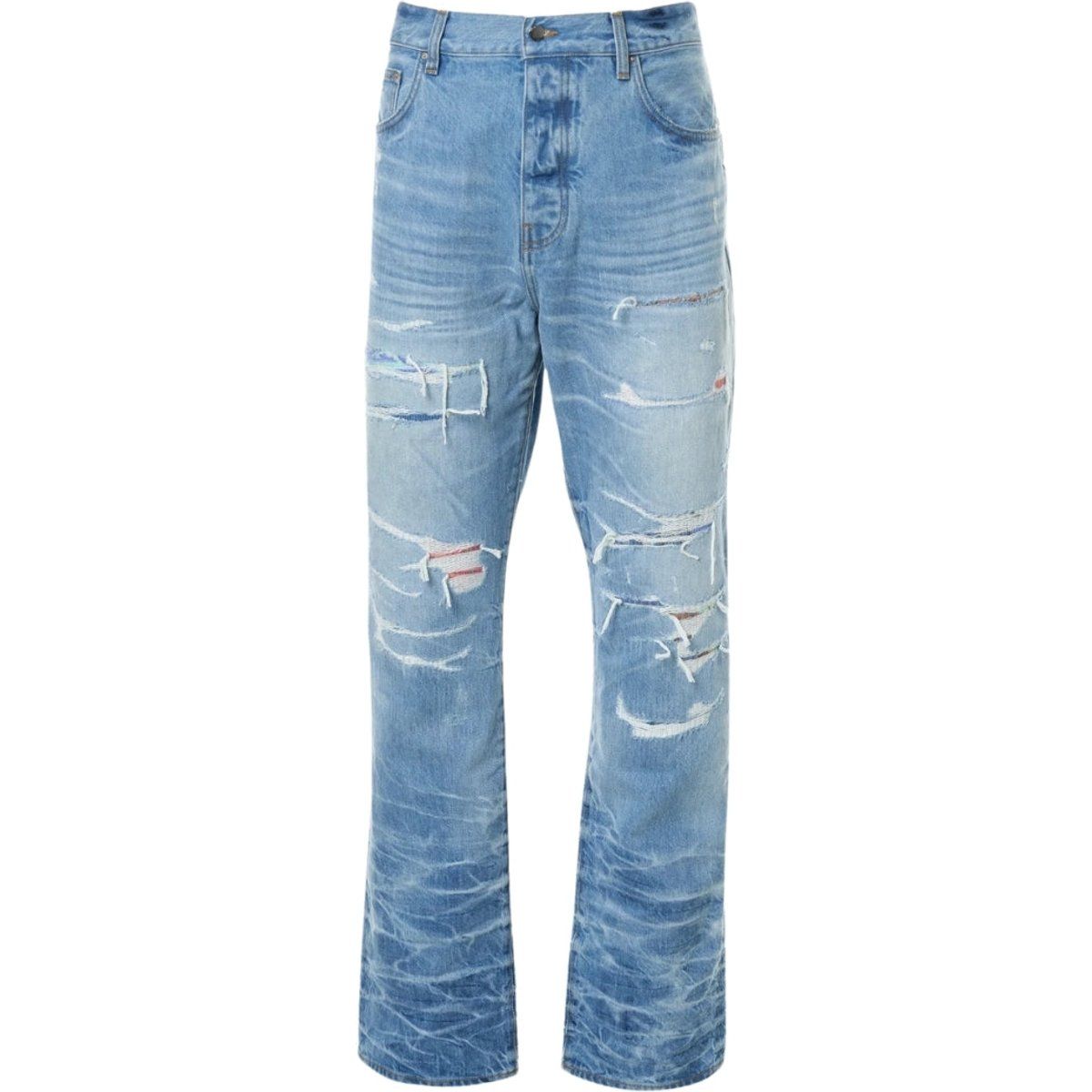 Amiri Aloha Patch Straight Fit Denim-Jeans in verblasstem Indigoblau