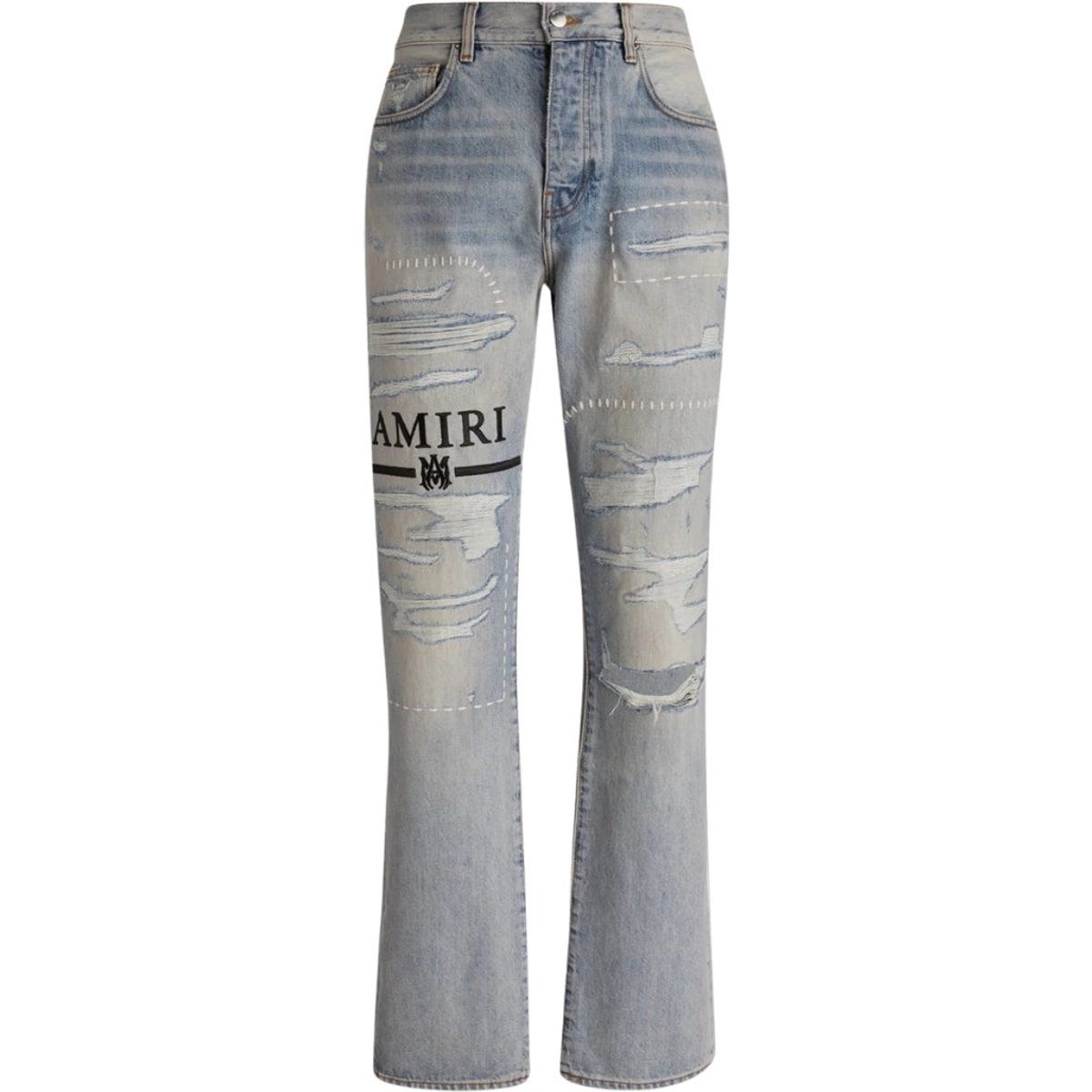 Amiri MA Bar Logo Straight Fit Stone Indigo Blue Denim Jeans