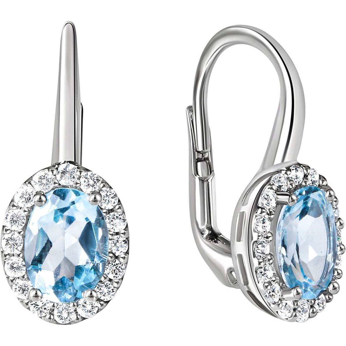 Zeeme Gemstones Ohrhänger 375/- Weißgold Zirkonia und Blautopas