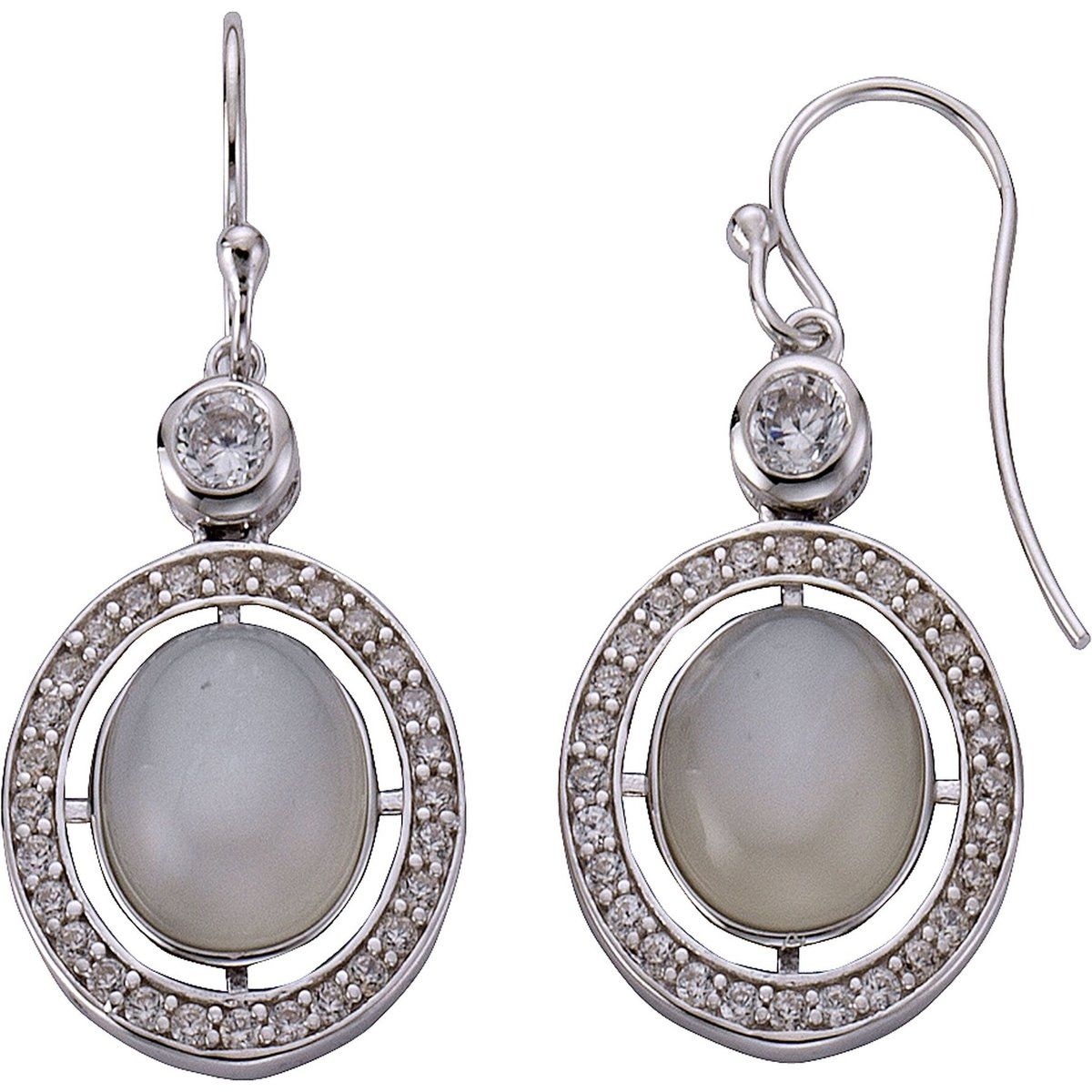 Zeeme Gemstones Ohrringe Silber 925 rhodiniert mit echtem Mondstein und Zirkoia-Steinen