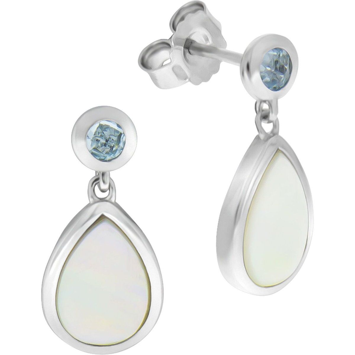 Zeeme Gemstones Ohrhänger 925/- Sterling Silber Blautopas Perlmutt