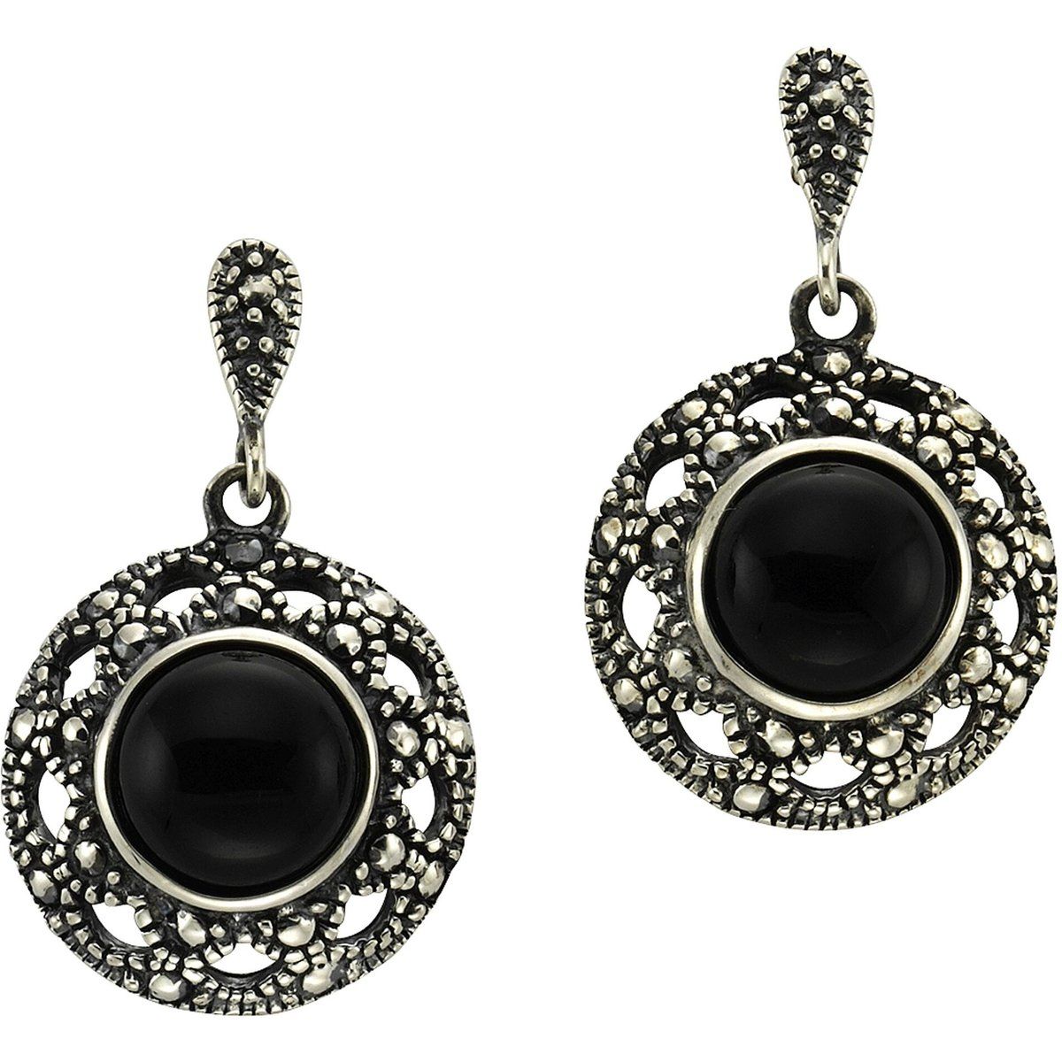 Zeeme Gemstones Ohrringe Silber 925 oxydiert mit schwarzem Achat 8mm