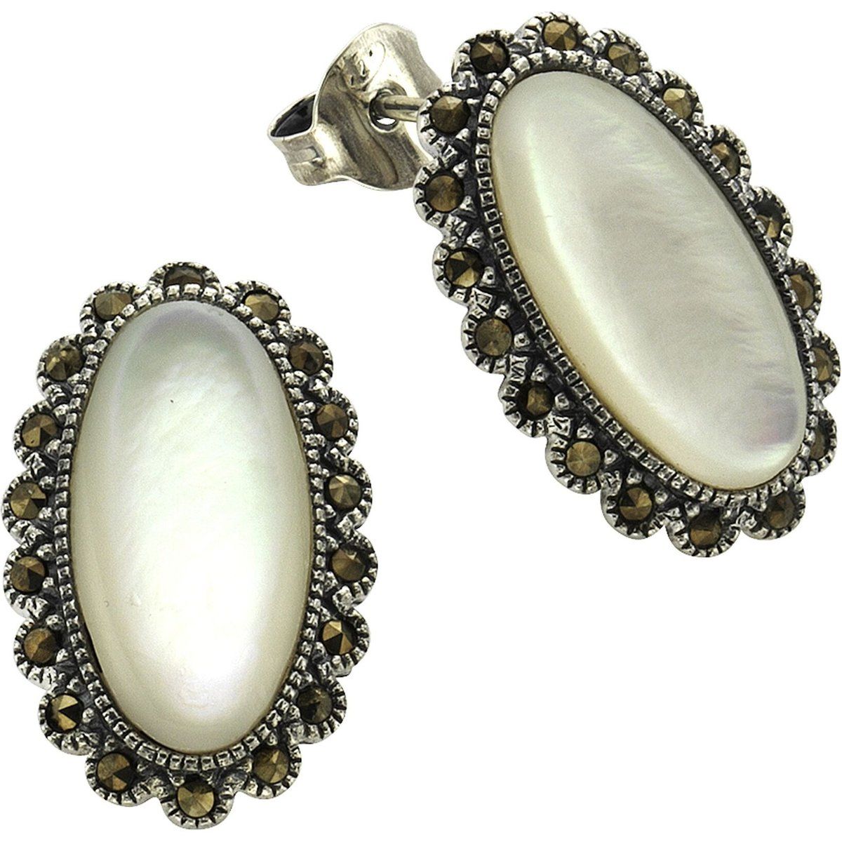 Zeeme Gemstones Ohrringe Silber 925 oxydiert mit weißem Perlmutt