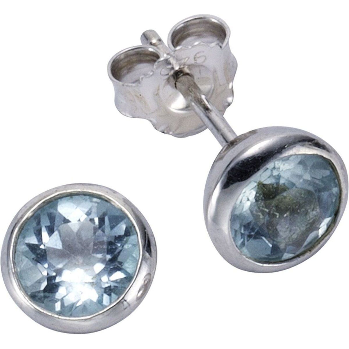 Zeeme Gemstones Ohrringe Silber 925 rhodiniert mit 2x Blautopas (beh.) 7,5mm