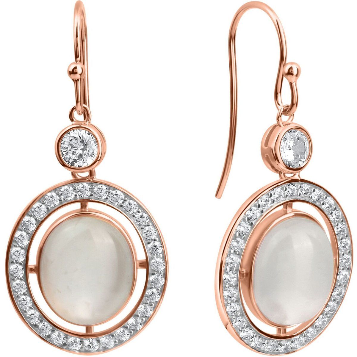Zeeme Gemstones Ohrringe Silber 925 rosé vergoldet Zirkonia Mondstein echt