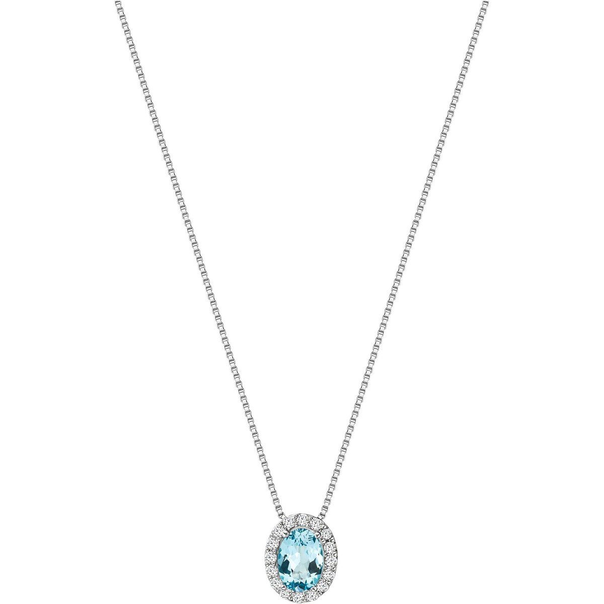Zeeme Gemstones Halskette Weißgold 375 mit echtem Blautopas (beh.) und Zirkonia-Steinen 42cm lang