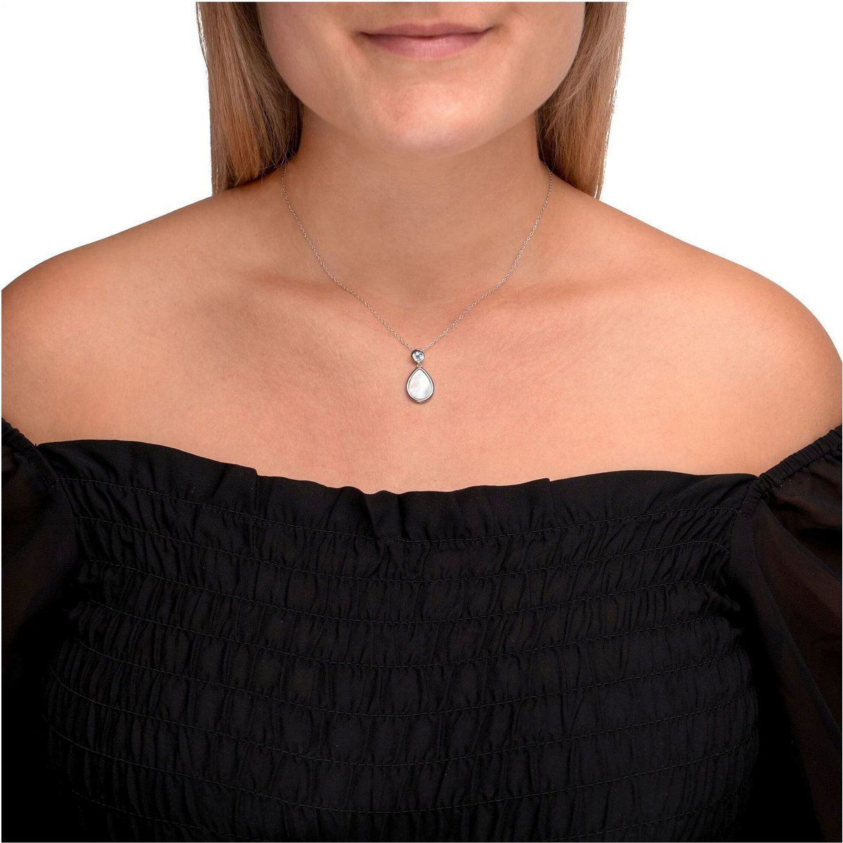 Zeeme Gemstones Halskette Silber 925 rhodiniert 42+5cm Perlmutt weiß Topas blau