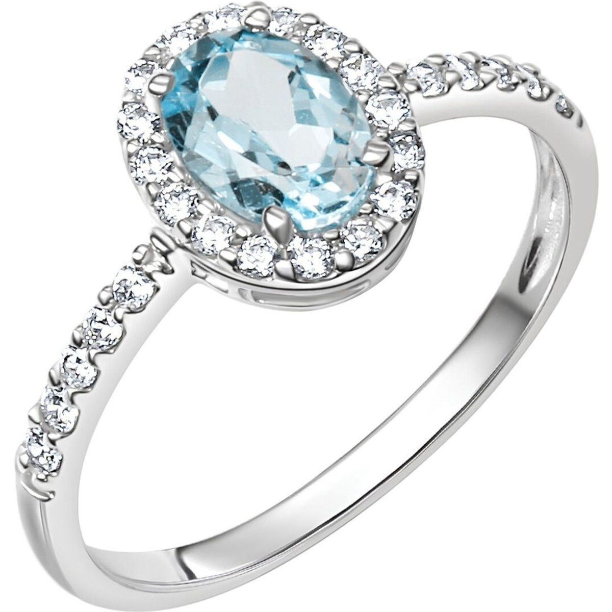 Zeeme Gemstones Ring 375/- Weißgold Zirkonia und Blautopas