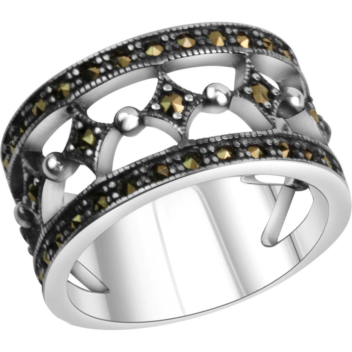 Zeeme Gemstones Ring Silber 925 oxidiert mit 40x Markasit