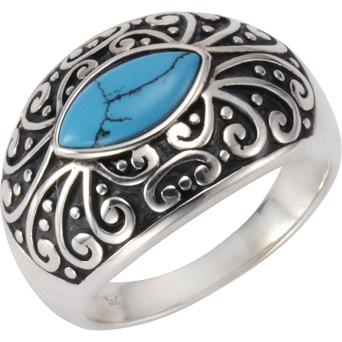 Zeeme Gemstones Ring Silber 925 oxidiert mit Türkis 5x10mm